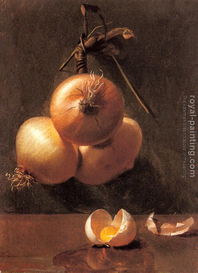 Berta Bache : A Still Life with Onions and a Cracked Egg